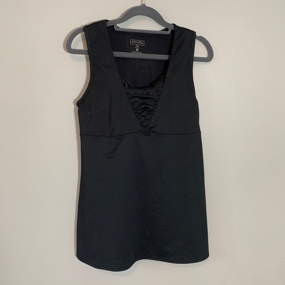 Athleta Other - Athleta Black Ruched V Neck Tank Top Built In Bra Activewear Women's Tankini 36D